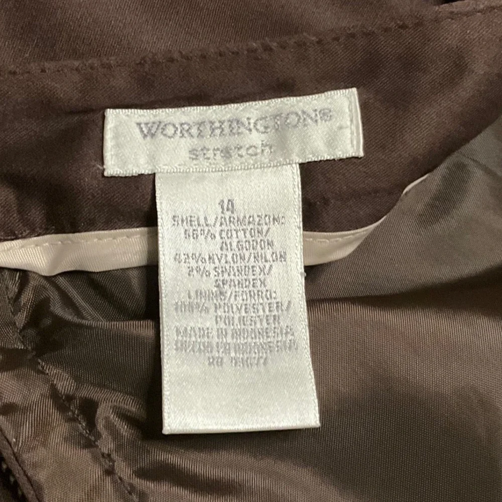 Y2K Pencil Skirt Wms 14 Brown Exposed Back Zip Stretch Career Office Library